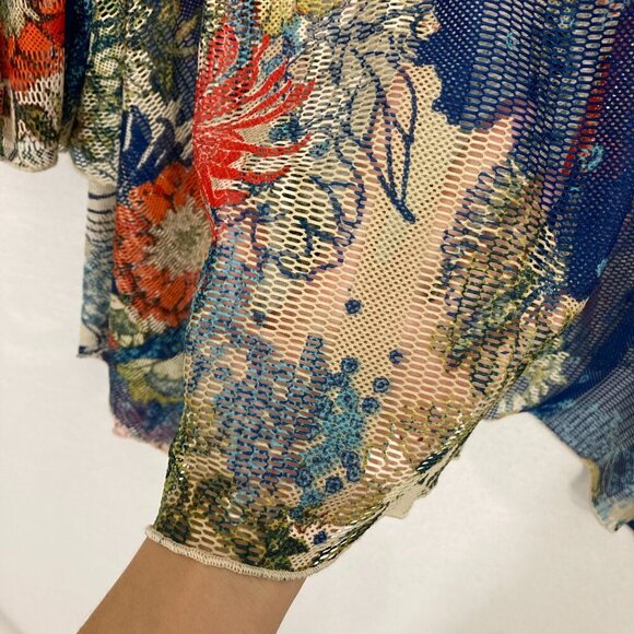 Dor Dor Couture Colorful Floral Artsy Flare Sleeve Open Knit Whimsical Tunic 2X - Picture 7 of 11